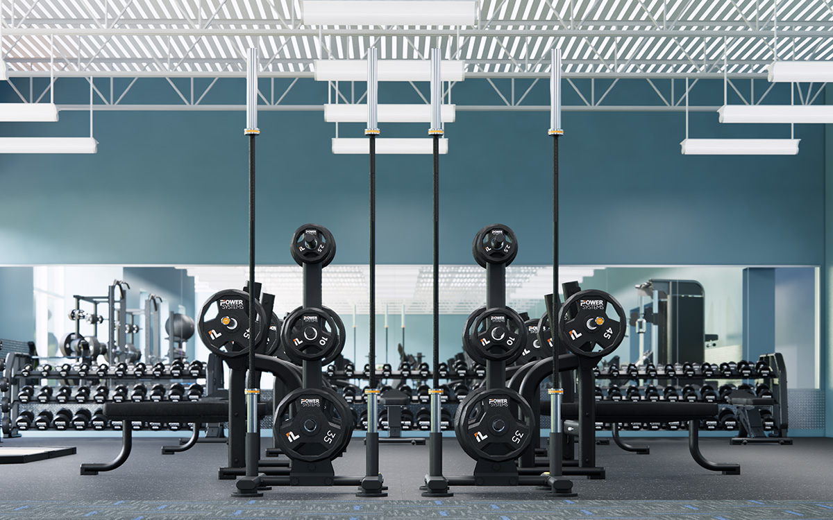 Strength Training Room with Plates, Bars, Free Weights